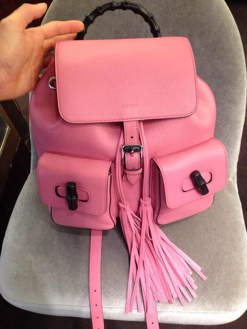 Authentic Gucci Bamboo Raspberry Pink Leather Backpack 370833